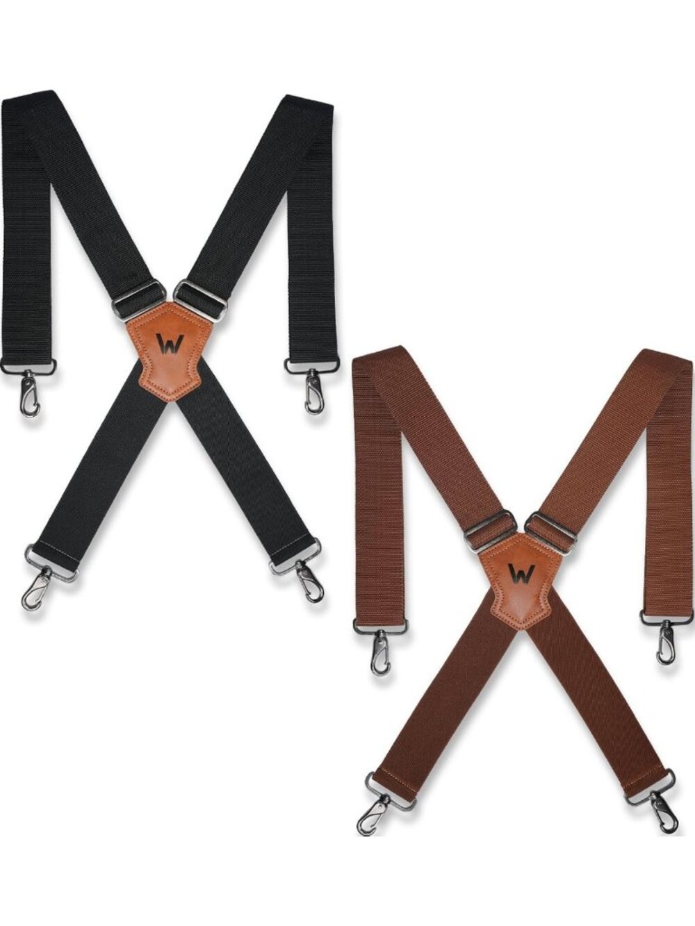 Heavy Duty 2-Piece Work Suspenders Set - Black & Brown, 2-Inch Wide, Perfect